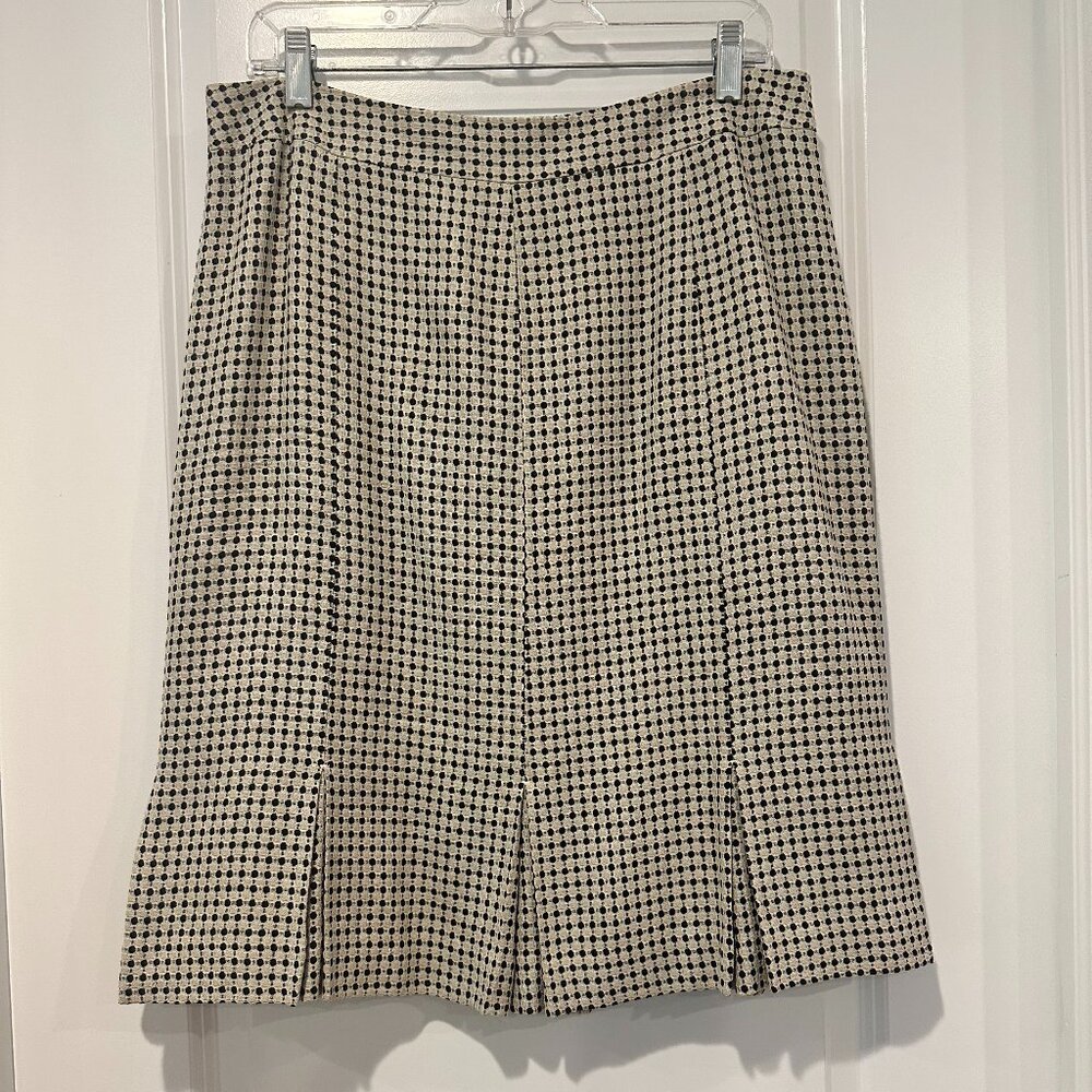 Ann Taylor Loft Black & White Polka Dot Pencil w/Pleated Hemline, Size 12